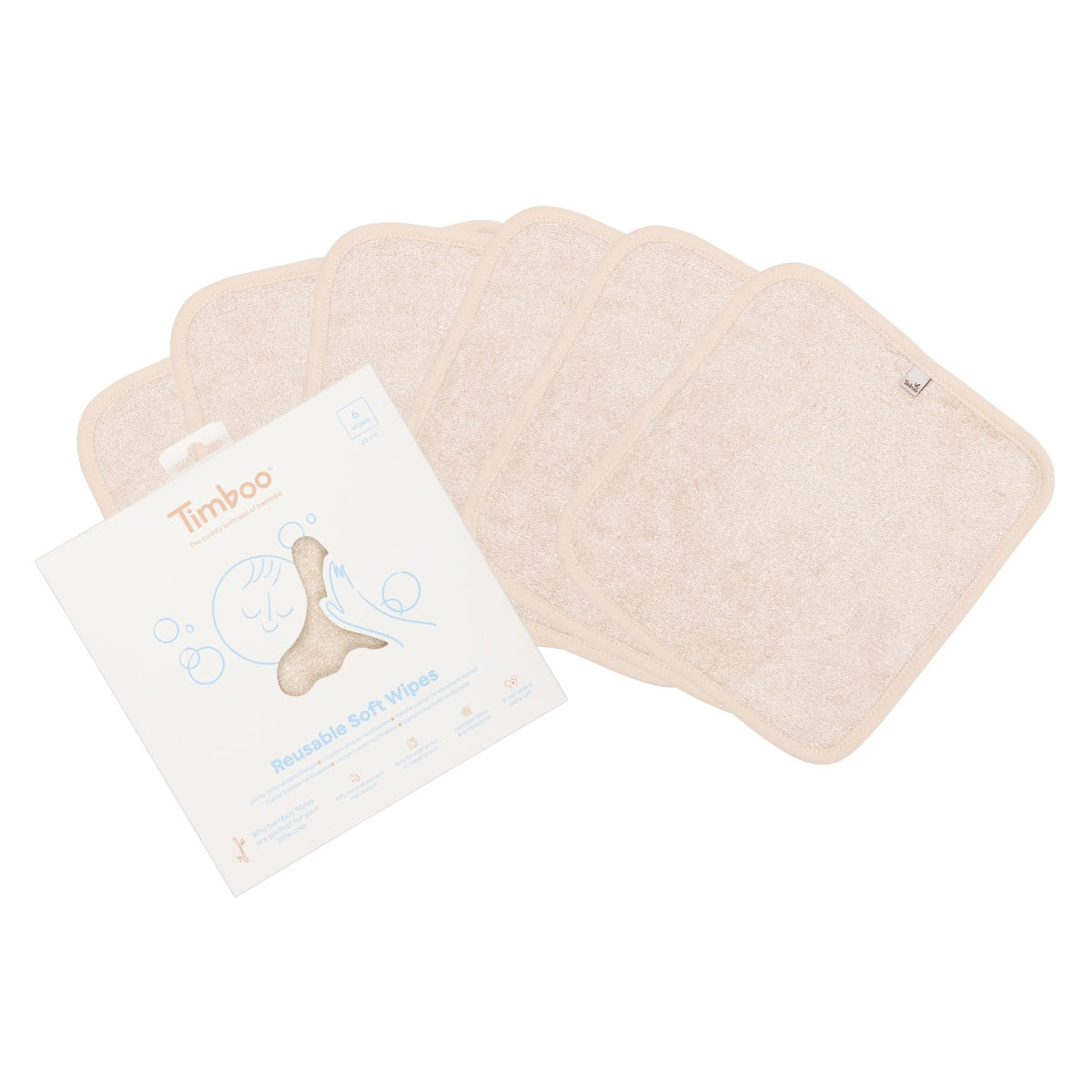 Reusable wipes Timboo (6 stuks) - Frosted Almond