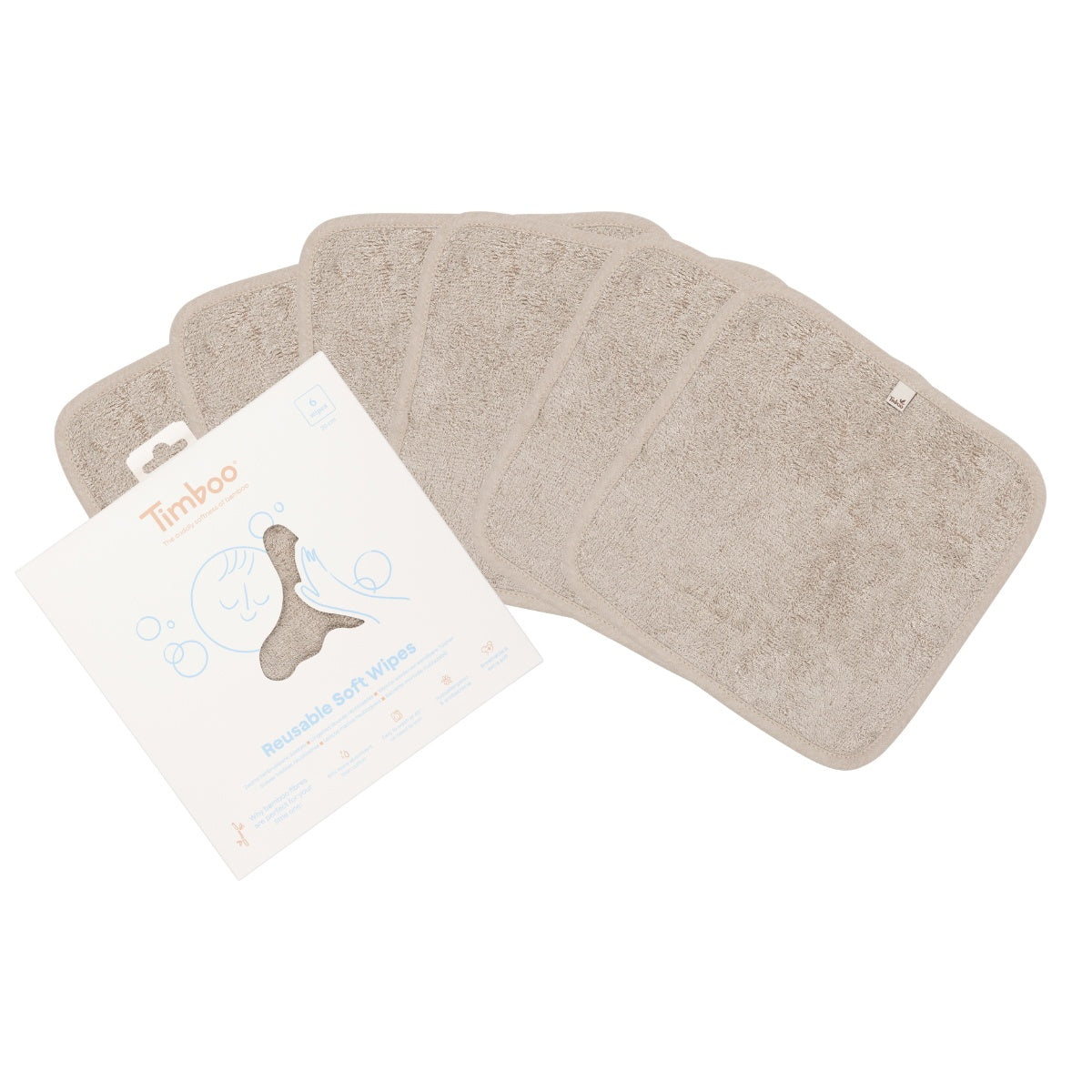 Reusable wipes Timboo (6 stuks) - Feather Grey