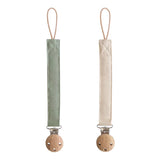 Fopspeenketting Mushie - Linnen (olive/sand)