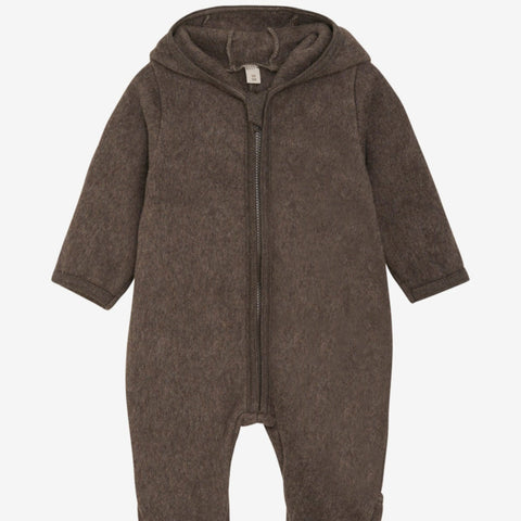 Baby jumpsuit cotton fleece Huttelihut - Brown melange